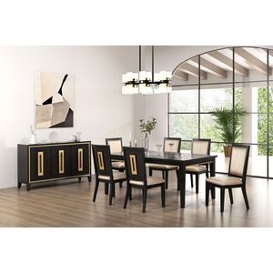 Set da Pranzo Contemporaneo da 7 Pezzi con Piano in Vetro e 6 Sedie in Legno, Arredamento per Cucina e Sala da Pranzo - Product Image 1