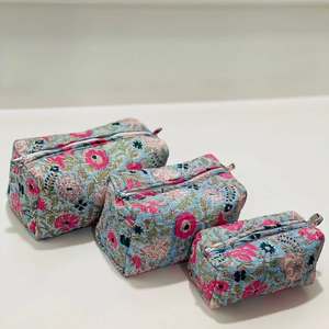 Bolsas de Aseo Acolchadas Kantha con Estampado Floral Hecho a Mano, con Cierre de Cremallera, de Tela de Algodón, para Mujer, Set de Bolsas de Cosméticos - Product Image 6