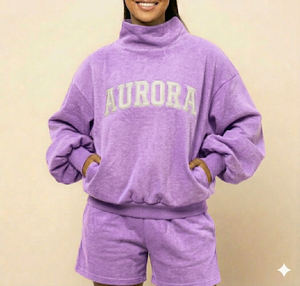 Ensemble haut à col montant et short pour femme, confortable, doux au toucher, style décontracté, chic, pour tous les jours - Product Image 1