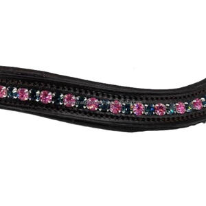 Bandeau de tête pour cheval en cuir véritable avec cristaux et strass, dernier design, noir, rembourré, à prix avantageux - Product Image 6