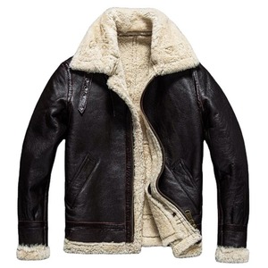 Veste de moto en cuir véritable marron pour homme, coupe-vent, col montant, fermeture éclair, coupe régulière, style automne, doublure en polyester - Product Image 1
