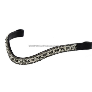 Vente en gros d'accessoires personnalisés pour chevaux, cristaux de forme incurvée, strass, bande décorative pour les sourcils en cuir noir. - Product Image 4