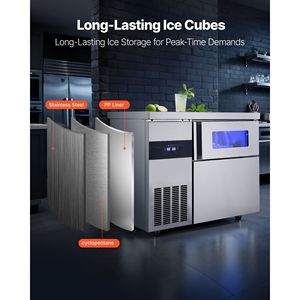 Macchina Professionale per Ghiaccio 220 Libbre/24H, Piano di Lavoro in Acciaio Inox, Capacità di Stoccaggio 66 Libbre, 108 Cubetti/Ciclo, Autopulente - Product Image 5