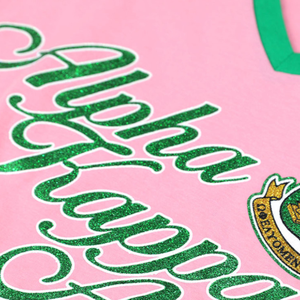 Camiseta AKA Pink Green con cuello en V para mujer, camiseta griega para hermandades, informal, elegante, de tela suave, manga corta, para uso diario - Product Image 5