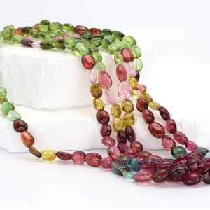 Cuentas Ovaladas Lisas de Turmalina Sandía, Hilo de Cuentas de Piedras Preciosas Naturales para Fabricación de Joyas, Suministros para Manualidades, Cuentas DIY - Product Image 5