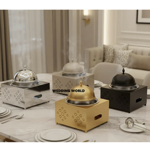 หม้ออุ่นอาหารสแตนเลสสำหรับงานแต่งงาน บุฟเฟ่ต์ ดีไซน์สั่งทำได้ รูปทรงสี่เหลี่ยมหรูหรา หม้อไฟโลหะแบบใหม่ - Product Image 1