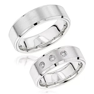 EtherStar 0.10ct 3 <b>Stone</b> Princess Cut Diamond Unisex Wedding Band <b>Two</b> Tone 18K Gold Brushed Beveled Ethnic <b>Ring</b> - Product Image 2