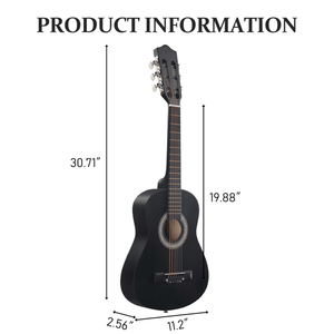 Guitarra Acústica Redonda de 30 Pulgadas con Acabado Negro Mate, Incluye Púas, Cuerdas, Capo, Estuche, Afinador y Correa - Product Image 2