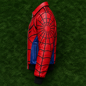 Blouson Bomber Homme Spider-Man en PU, Motif Toile Rouge et Bleu, Fermeture Éclair, Col Rabattable, Style Décontracté Automne - Product Image 4
