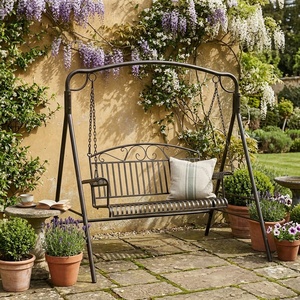 Columpio de Jardín de Hierro Forjado a Mano para 2 Personas, Silla de Metal Resistente, Muebles de Patio Victorianos, Cojín No Impermeable - Product Image 3