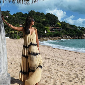 Women Tie Dye Cotton <b>jumpsuit</b> Sleeveless V Neck Loose Fit Flowy Casual Summer Vacation Style Dress - Product Image 1