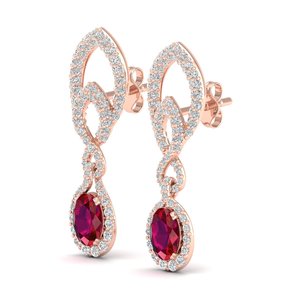 REYES Exquises Boucles d'Oreilles Pendantes en Or Massif 14K avec Diamants et Rubis Taille Ovale 2,3 Carats, Bijoux Fins pour Mariage et Soirée - Product Image 3