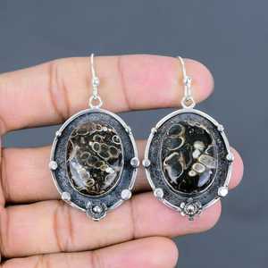 Boucles d'oreilles Turritella Agate faites à la main en argent sterling 925, bijoux uniques et élégants en pierres précieuses - Product Image 1