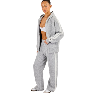 Women's Full Zip Hooded Tracksuit Set Relaxed Sleeve Top <b>Cuffed</b> <b>Jogger</b> Trousers Elastic Drawstring Waist Two Piece Casual Outfit - Product Image 3