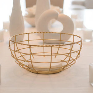 Luxury Design Gold <b>Wire</b> Fruit <b>Basket</b> with Natural Wooden Base Metal <b>Storage</b> Bowl <b>for</b> Kitchen Fruits Vegetables and Decorative - Product Image 2
