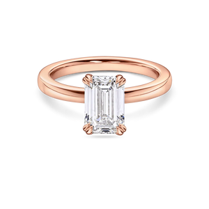 Anillo de compromiso solitario con diamante de laboratorio de corte esmeralda, oro amarillo macizo de 14K, anillo de boda con doble engaste de garra, joyería. - Product Image 1