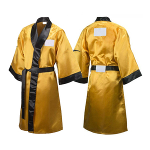 Custom Design Logo Red Satin <b>Hooded</b> Boxing <b>Robe</b> Trim High Quality Polyester Breathable Eco-Friendly Soft Martial Arts MMA - Product Image 1