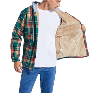 Wholesale Custom High Quality Eco-Friendly Windproof <b>Mens</b> Vintage Plaid Hooded <b>Flannel</b> Shirt <b>Jacket</b> Heavy Cotton Winter Front - Product Image 3