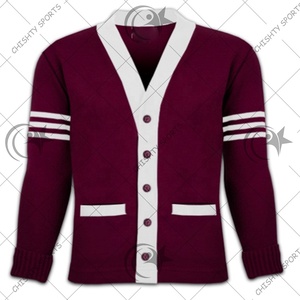 Pull cardigan en tricot patch chenille de style universitaire surdimensionné personnalisé pour hommes de haute qualité avec rayures et boutons - Product Image 5