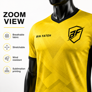 <b>BIN</b> FATEH Men's Yellow Black Soccer Uniform Set Sublimation Print Breathable Polyester Adult Size Soccer Uniform Set OEM - Product Image 6