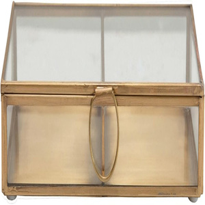 Boîte de présentation en laiton et verre avec bords festonnés, finition antique, boîte à bijoux rectangulaire en verre avec cadre plaqué or, boîtes en verre - Product Image 3