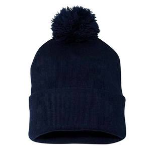 Bonnet unisexe camouflage color block avec pompon 56-58CM, bonnet d'hiver décontracté en coton tricoté pour adultes, rouge et bleu marine - Product Image 2