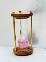 Minuteur à sable en bois fait main de 8 pouces avec sable rose |   Décoration de table rustique avec motif croix d'ange pour Noël et anniversaires - Uttarakhand