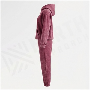 100% Cotton Women Midweight Fleece 2-Piece <b>Vintage</b> Hooded Sweatpants & Jacket Set Fall Winter Jogger <b>Tracksuit</b> - Product Image 3