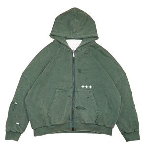 Sweat à capuche zippé personnalisé en coton épais, style streetwear, effet vieilli, double couche, doublure gaufrée, logo personnalisé, délavage acide vintage - Product Image 5