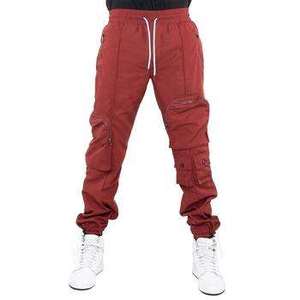 Pantalones Deportivos Cargo Color Borgoña para Hombre, Cintura Elástica con Cordón, Múltiples Bolsillos, Transpirables, Casuales, para Otoño - Product Image 1