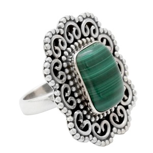 Natural Malachite <b>Ring</b> 925 Sterling Silver Handmade Ornate Gemstone Jewelry Anniversary Gift for Women - Product Image 4