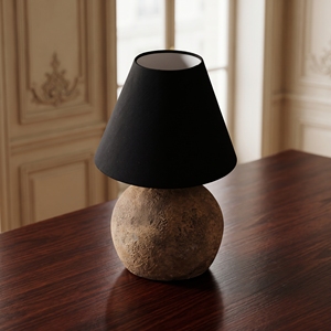 Lámpara de Mesa de Cerámica Minimalista en Negro Mate, Base de Bola, Cerámica Texturizada, Luz para Sala de Estar, Estilo Wabi Sabi Bali, Base para Bombilla E27 - Product Image 2