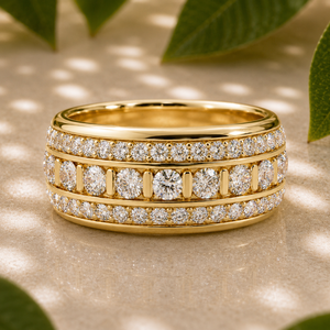 Anillo de Boda de Diamantes Cultivados en Laboratorio, Triple Hilera Ancha, Tipo Eternity, Oro Amarillo de 14K, Anillo de Aniversario, Fabricante - Product Image 1