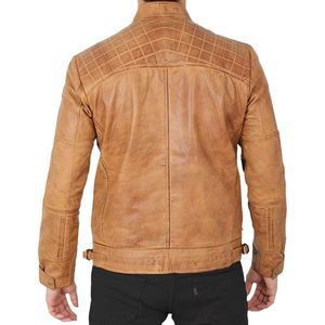 <b>Men</b> <b>Genuine</b> <b>Leather</b> Biker <b>Jacket</b> With Lapel Collar Padded Sleeves Zipper Cuffs Multiple Pockets Motorcycle Fashion Outerwear - Product Image 2