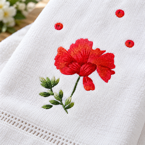 Serviettes d'invité en coton blanc doux avec broderie de coquelicot rouge éclatant – Ensemble de serviettes pour une décoration intérieure élégante et un cadeau de bienvenue - Product Image 3
