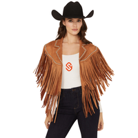 Boléro Cape en Daim Marron pour Femme, Court, à Franges et Clouté, Style Western Cowgirl, à Franges Épaisses et Superposées, Ouvert sur le Devant, pour Festival