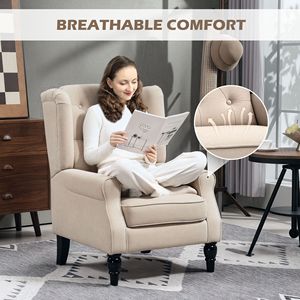 Poltrona Beige con Schienale Alto e Bottoni, Braccioli Rotondi, Gambe in Legno, Design Confortevole per Soggiorno - Product Image 6