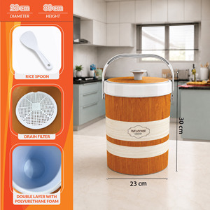 Seau à riz en plastique de qualité alimentaire Nandos Premium 10L brun et blanc, surface durable anti-rayures, double couche thermique, écologique - Product Image 3