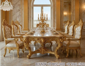 Juego de Comedor de Estilo Árabe Persa con Hojas Doradas Talladas, Muebles de Comedor de Estilo Barroco Real, Mesa Redonda de Lujo para 8 Personas - Product Image 4