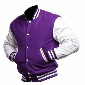 Chaqueta Varsity de Lona Azul Marino para Hombre, Mangas Blancas, Estilo Casual, Transpirable, Bordada, con un Solo Botón y Cuello Camisero, Corte Regular - Product Image 6
