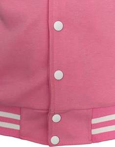 Pink Winter Varsity <b>Jacket</b> with <b>White</b> Buttons and Stripes Casual Style Stand Collar Unisex Front Logo Breathable - Product Image 5