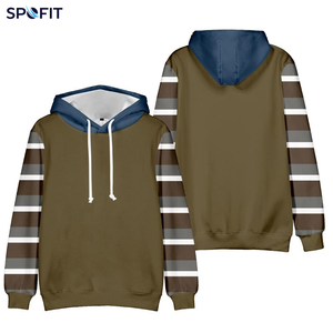 SPOFIT <b>Men's</b> Hooded <b>Sweatshirt</b> Striped Sleeve Regular Fit Knitted Polyester Casual Autumn Wear - Product Image 3