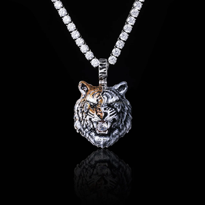 Pendentifs en moissanite 3D en forme d'animal, vente en gros, émail, moitié blanc et moitié orange, visage de tigre, pendentif de bijoux, argent 925, bijoux personnalisés - Product Image 4