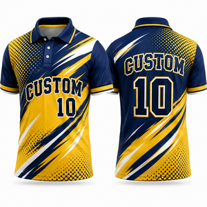 Custom Geometric Pattern Men's <b>Polo</b> <b>Shirt</b> Short Sleeve <b>Navy</b> Yellow Digital Printed Sporty Quick Dry Team Uniform Apparel - Product Image 1
