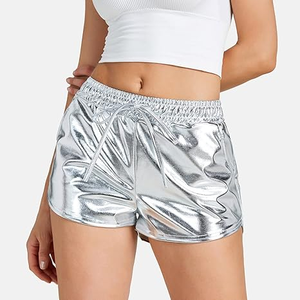 Shorts Metálicos Brillantes Y2K para Mujer, Cintura Elástica Media con Cordón Lateral, Fruncidos, Ecológicos, Transpirables, Ajustados y Sexys - Product Image 6