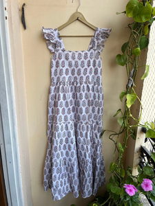 เดรสยาวพิมพ์ลายบล็อกผ้าฝ้ายอินเดียขายดีปี 2026 แบบไม่มีแขน คอเหลี่ยม ลายดอกไม้ ราคาโรงงาน - Product Image 6