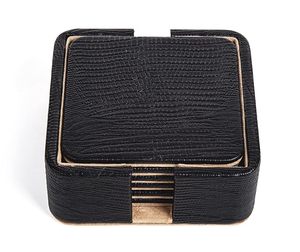 Luxury <b>Black</b> Faux Leather Coaster Set with Holder Elegant Drink Coasters for <b>Coffee</b> <b>Table</b> Dining Room Office Decor - Product Image 4