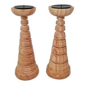 Nouvel ensemble de bougeoirs en bois pour bougies pilier, design conique, finition naturelle, décoration d'intérieur, collection de 3 pièces - Product Image 5