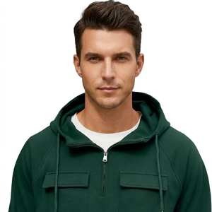 Custom <b>Men's</b> Half Zip Hoodie Front <b>Pouch</b> Pocket Long Sleeve Eco-Friendly Quick Dry Cotton Fleece Winter ODM Factory Direct - Product Image 1