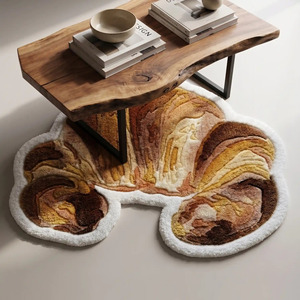 Alfombra de Lana Premium Hecha a Mano con Diseño Geométrico Antideslizante, Color Marrón y Beige, Moderna, Suave y Decorativa para Cocina o Dormitorio - Product Image 4